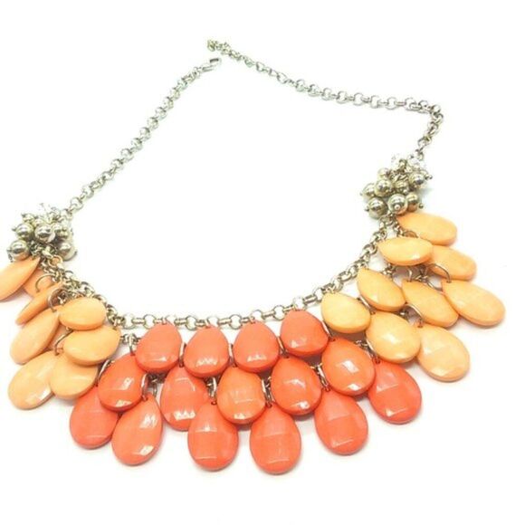 Peach Acrylic Statement Necklace Small Plastic Silver-tone Beads 22" - Picture 7 of 9